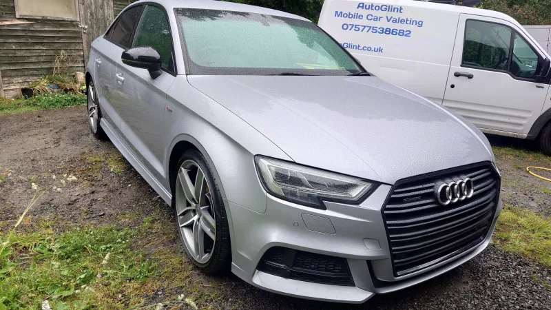 Silver Audi A3 presented after an AutoGlint mobile valet